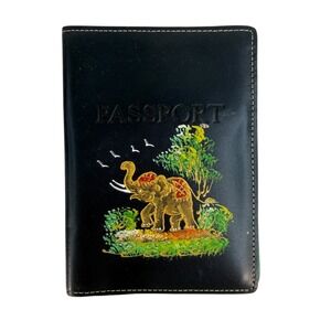 Lodis Passport Holder OS Leather Black Green Elephant Hand Painted Travel Vaca